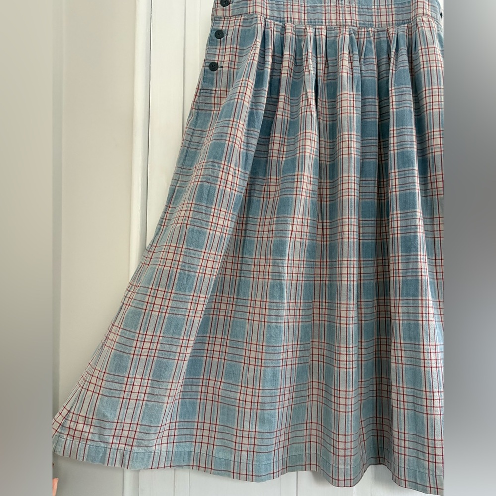 Vintage Compagnie Internationale Express Cotton Plaid Pinafore Dress M Red Blue - Picture 8 of 12